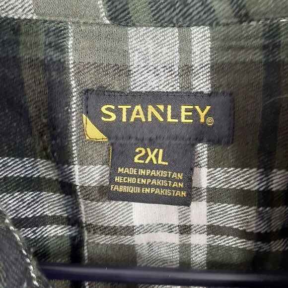 Stanley Mens 2XL Green Plaid Flannel Long Sleeves Cotton Blend Shirt Work - Picture 4 of 8